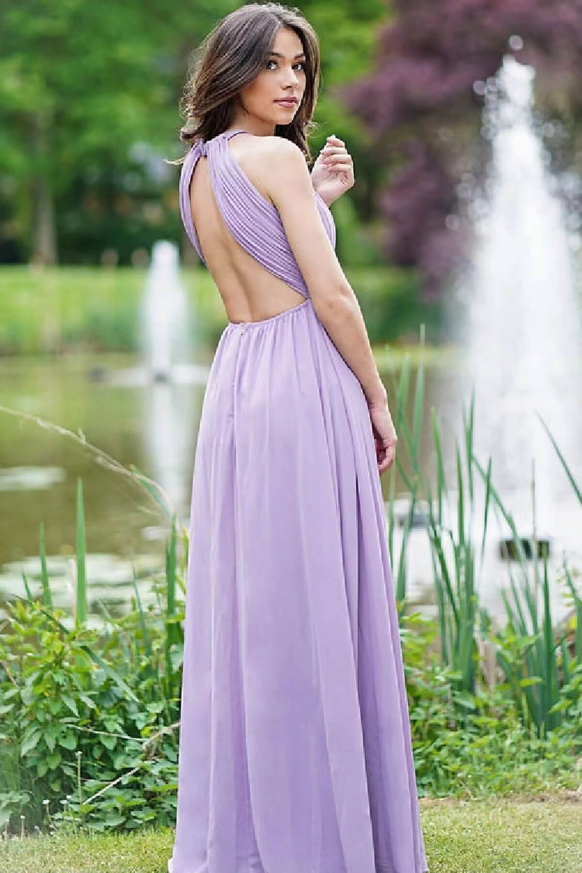 Elegant Lilac Halter A-Line Sleeveless Prom Dress Online Open Back ED0188