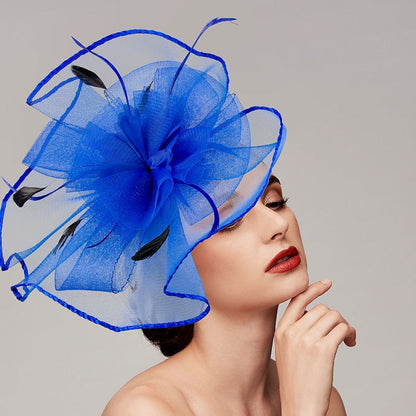 Elegant Net Saucer Hat Fascinator Hats Headpiece Flower Bow & Feather