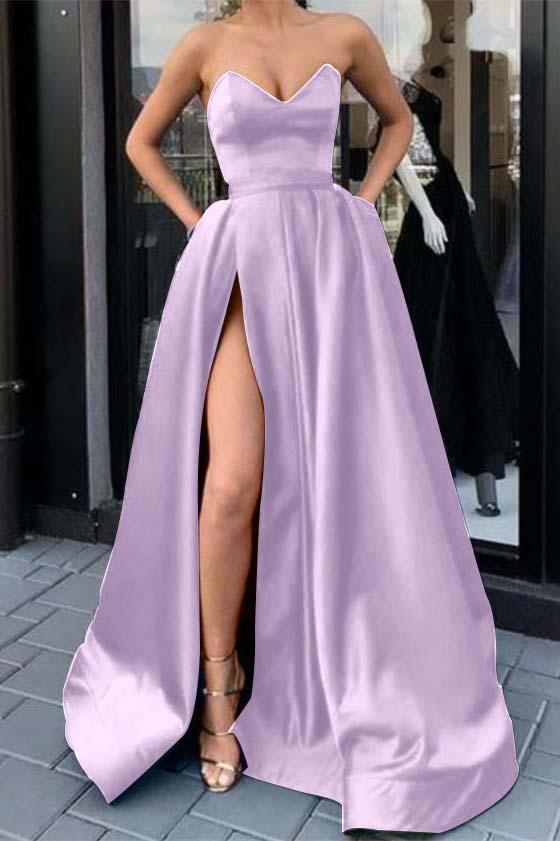 Purple Sweetheart Long Prom Dress Split With Pockets PD0620