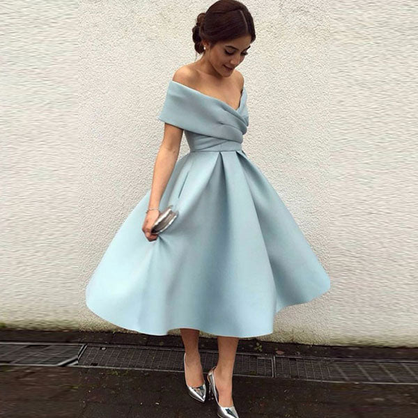 Cute light blue off shoulder short prom dress, cocktail dress  7787