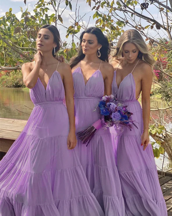 Boho Style V Neck Ruffles Bridesmaid Dresses Long gh2081