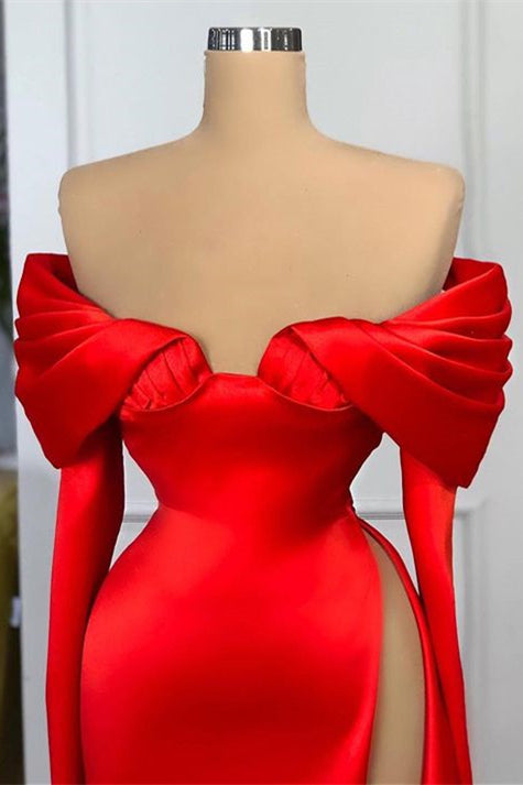 Red Off-The-Shoulder Long Sleeves Prom Dress Split Mermaid ED0024