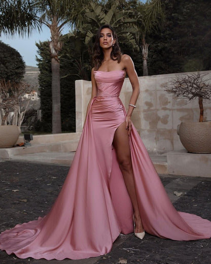 Pink Strapless Sleeveless Slit Prom Dress With Detachable Skirt ED0067