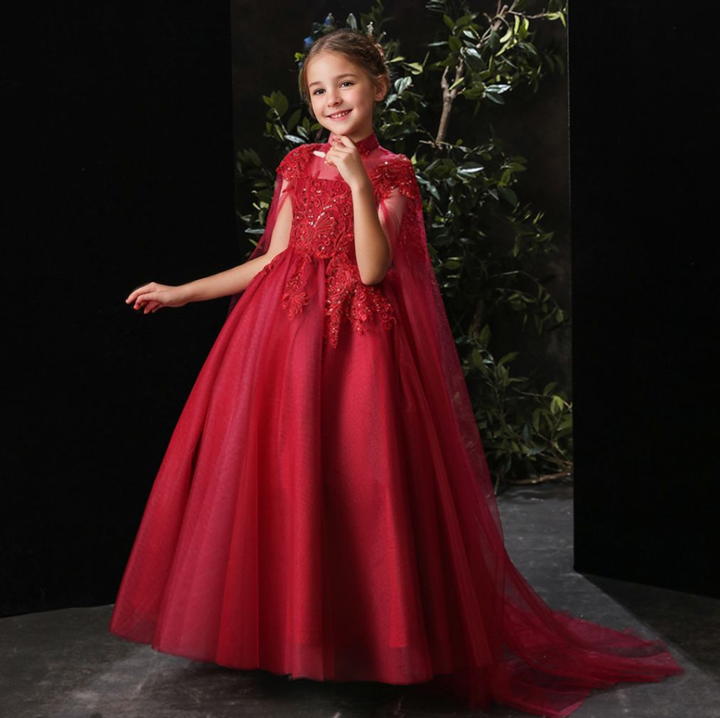 High Neck Floor-Length A-Line/Princess Girl Party Dress with Rhinestone Appliques