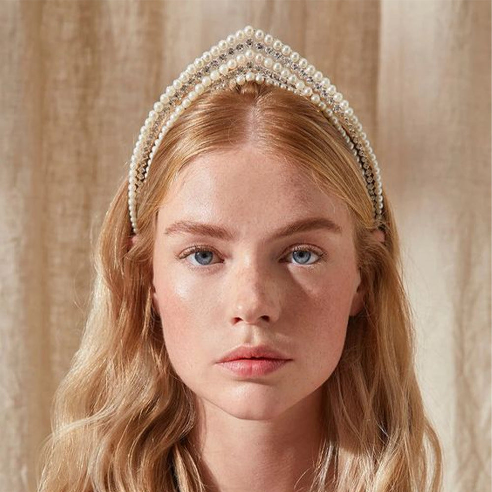 Royal V Pearl Comb Princess Headdress with Rhinestone