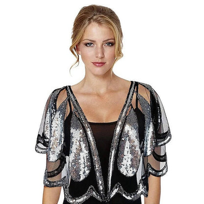 Women's Wrap Shawls Vintage Sleeveless Sequins Wraps With Paillette For Party