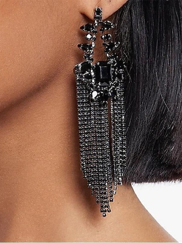 Tassel Fringe Precious Statement Imitation Diamond Earrings For Women's Wedding Work Daily