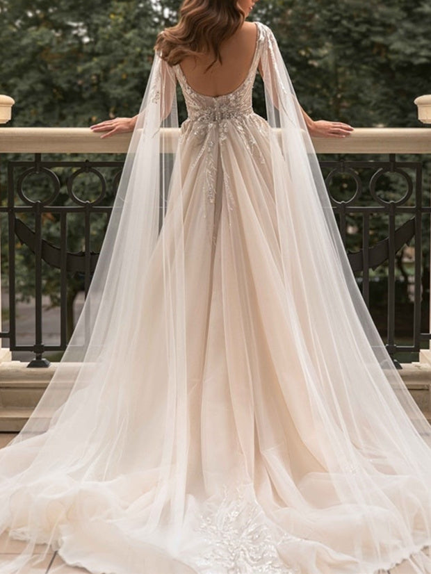 A-Line/Princess V-Neck Floor-Length Wedding Dress With Split Side