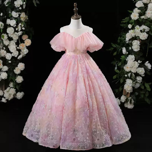 A-Line/Princess Off-the-Shoulder Floor Length Girl Party Dresses with Flowers