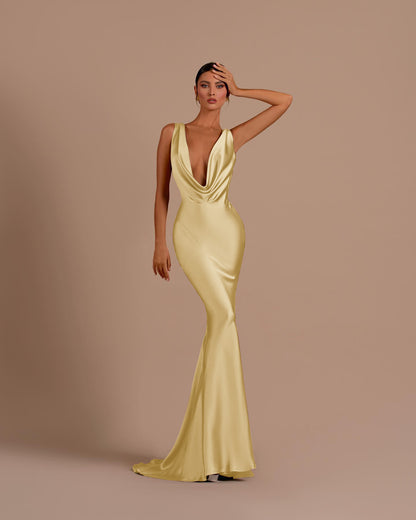 Elegant Champagne Sliming Prom Dress Long Mermaid Dress YB0045