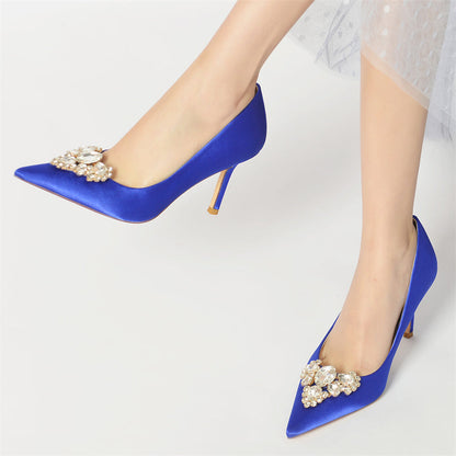 Women's Wedding Pointed Toe Elegant Stiletto Heel Bridal Shoes with Heart Rhinestones