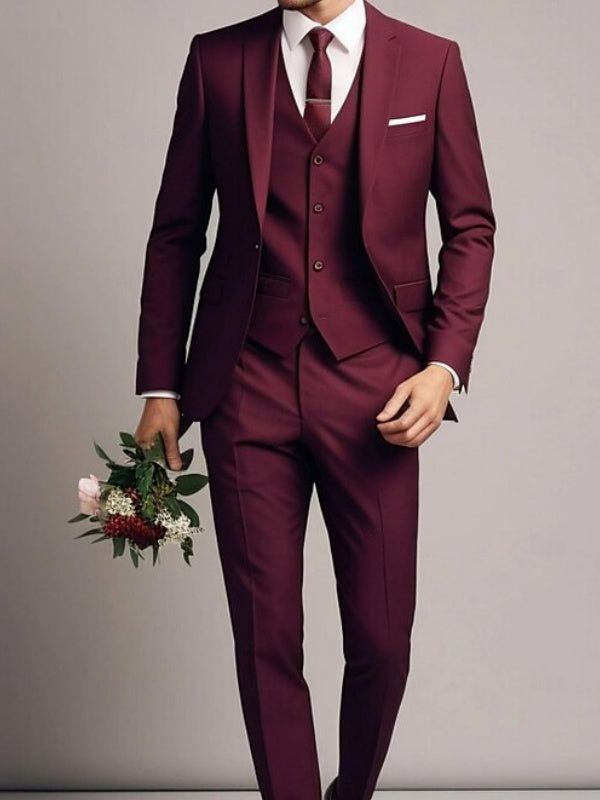 Men's Tailored Fit Single Breasted Two-buttons Party Wedding Suits 3 Piece