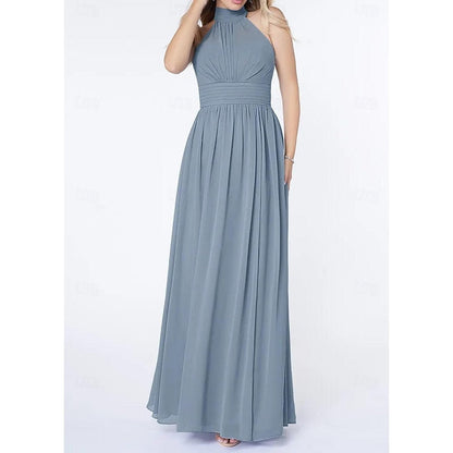 A Line/Princess Halter Neck  Sleeveless Elegant Floor-Length Wedding Guest Dress