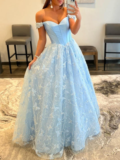 Anaya |A Line Off the Shoulder Satin Lace Prom Dress