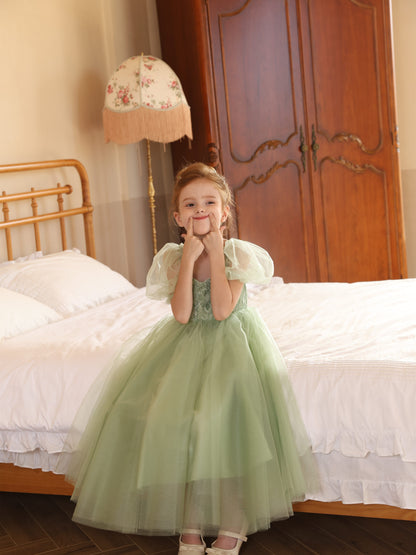 Ball-Gown Tulle Scoop Short Sleeves Tea-Length Flower Girl Dresses