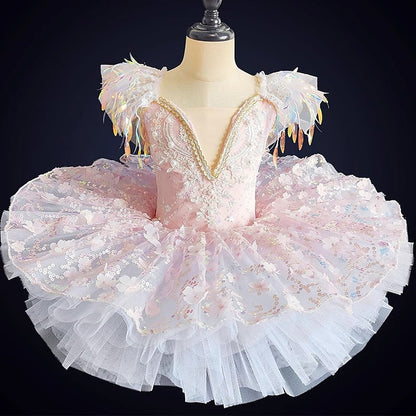 Kids' Dancewear Ballet Short Sleeve Dance Costumes Dress Pearls Splicing Paillette Girls' Performance Party