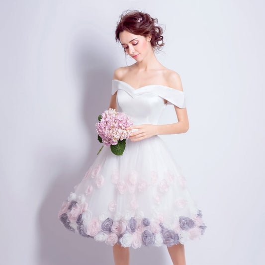 White satin tulle short prom dress white homecoming dress  8898