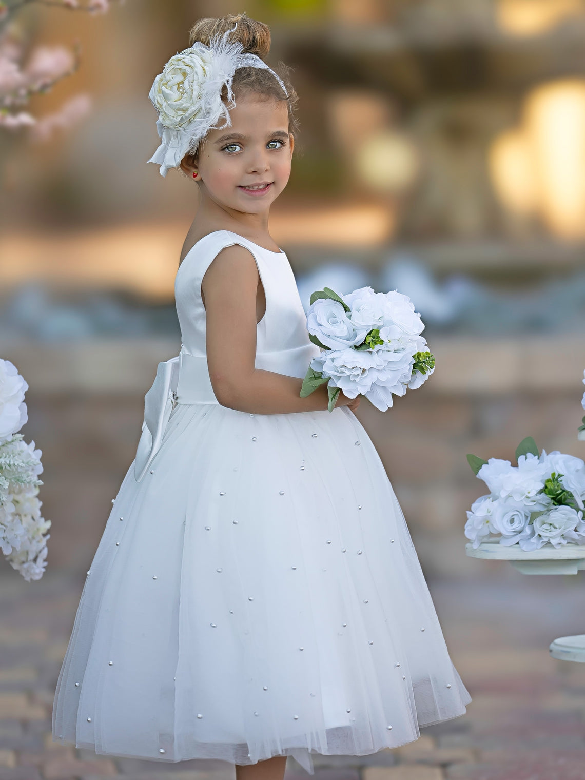 Ball-Gown/Princess Satin Tulle Knee-length Flower Girl Dress