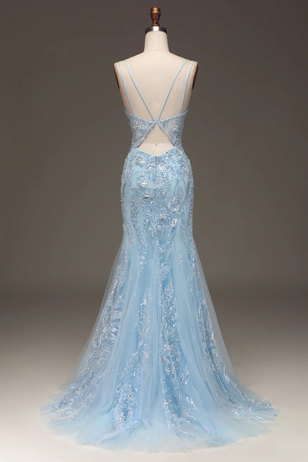 Elegant Sky Blue Sequins Prom Dress Long Sliming Dress YX0043