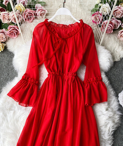 Red A line chiffon dress fashion girl dress  1005