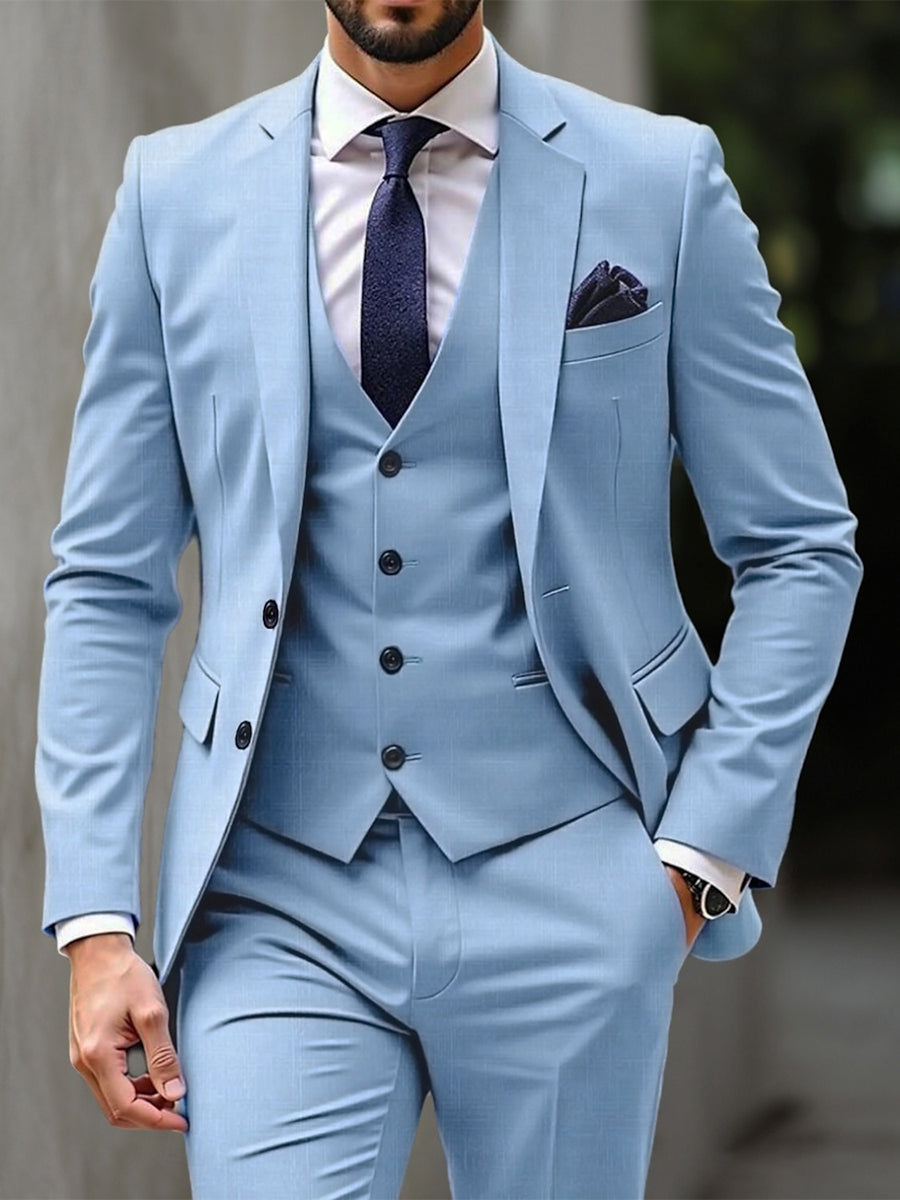 Sky Blue Men's 3 Pieces Standard Fit Single Breasted Two-buttons Wedding Formal Party Suits