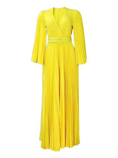 A-Line/Princess V-Neck 3/4 Length Sleeves Floor-Length Party Cocktail Dress with Pleats