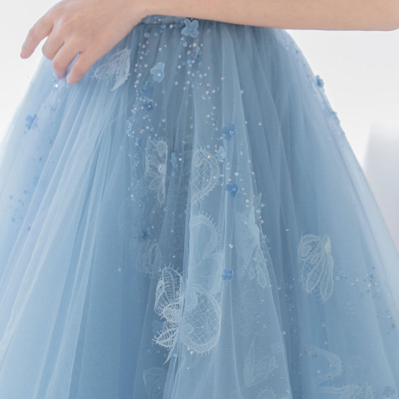 Cute blue tulle short prom dress evening dress  8182