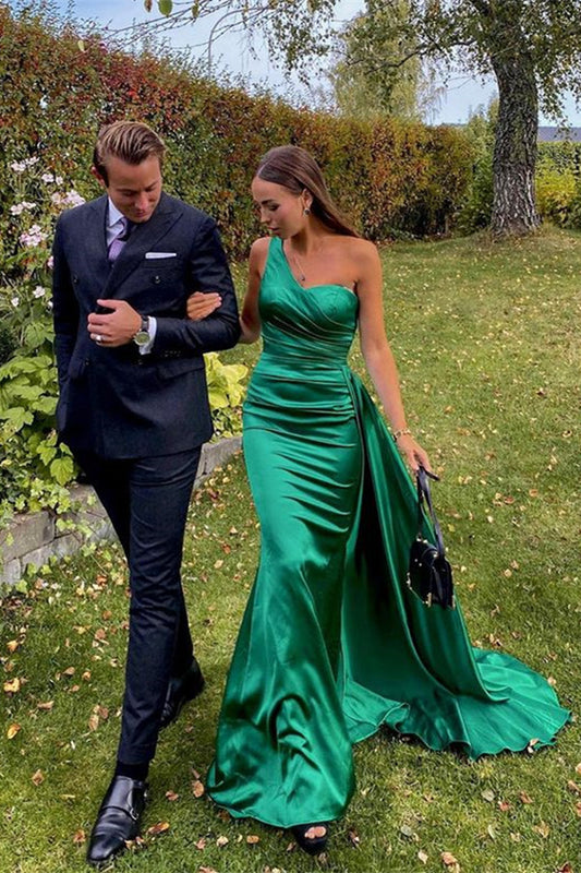 Green One Shoulder Prom Dress Long PD012