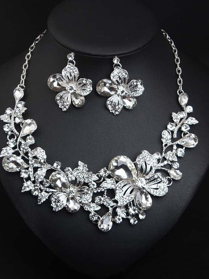 1 set Cubic Zirconia Rhinestone Alloy Bridal Jewelry Earrings Necklace For Women's Fall Wedding Pendant Necklace Set