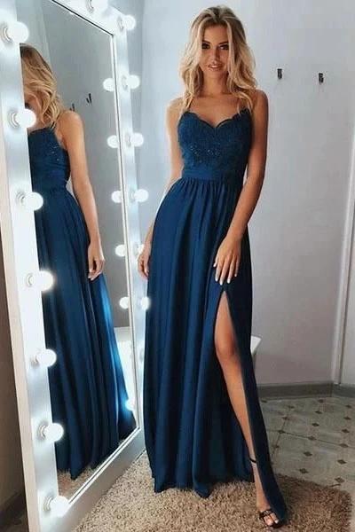 Spaghetti-Straps Prom Dress With Split PD0151