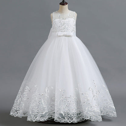 A-Line/Princess Scoop Neck Sleeveless Tulle Flower Girl Dress with Lace Appliques & Bow