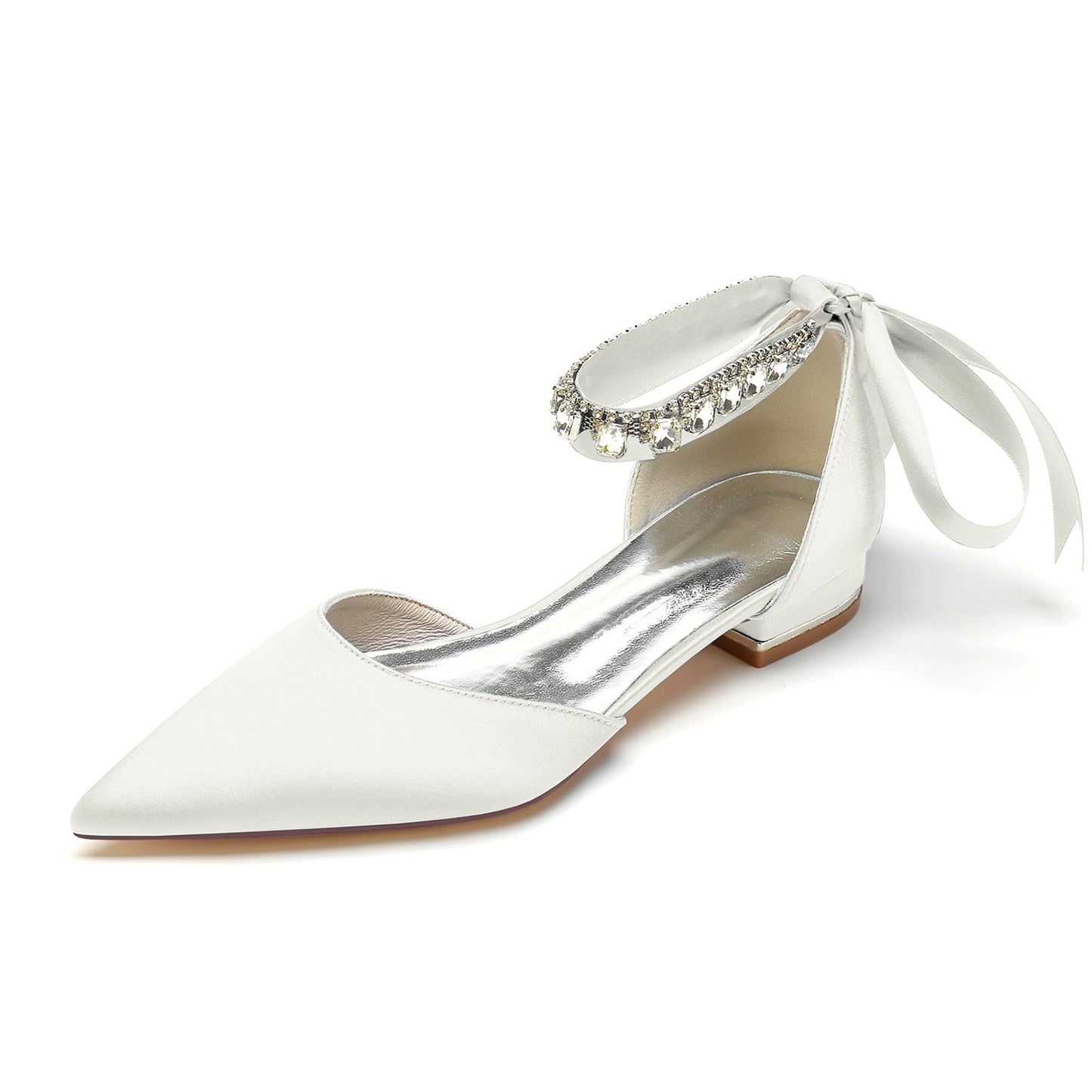 Women's Wedding Shoes Rhinestone Pointed Toe Low Heel Buckle Bridal Shoes