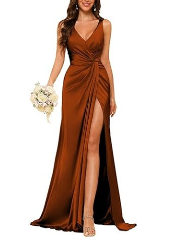 Sheath V-Neck Sleeveless Floor-Length Bridesmaid Dress with Ruched