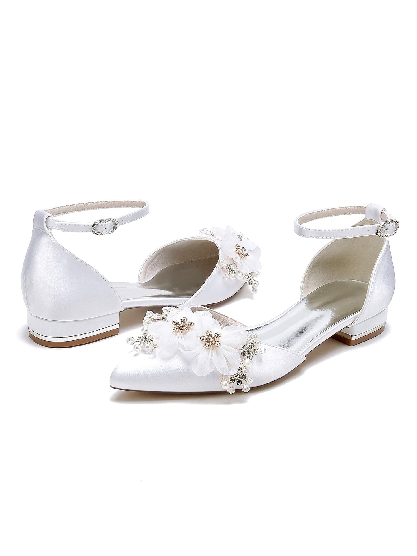 Women's Wedding Shoes Rhinestone Low Heel Pointed Toe Bridesmaid Shoes