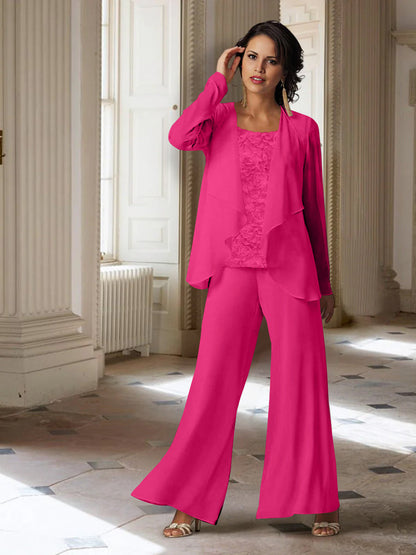 Chiffon Long Sleeves Mother of the Bride Pantsuits with Jacket