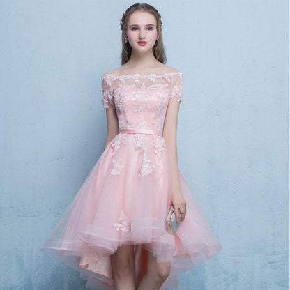 Cute pink tulle lace short prom dress party dress  8311