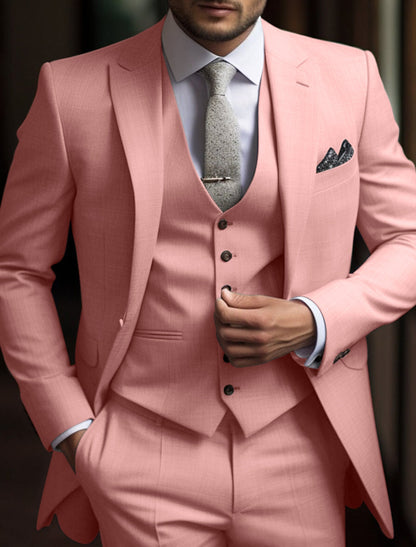 Men's Tailored Fit Single Breasted Two-buttons 3 Pieces Solid Colored Wedding Suits