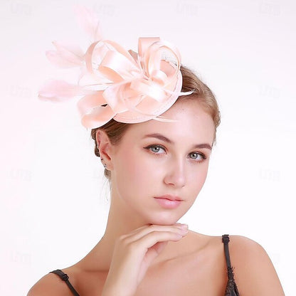 Fascinators Polyester Horse Race Cocktail Elegant Vintage With Feather Bows Headpiece