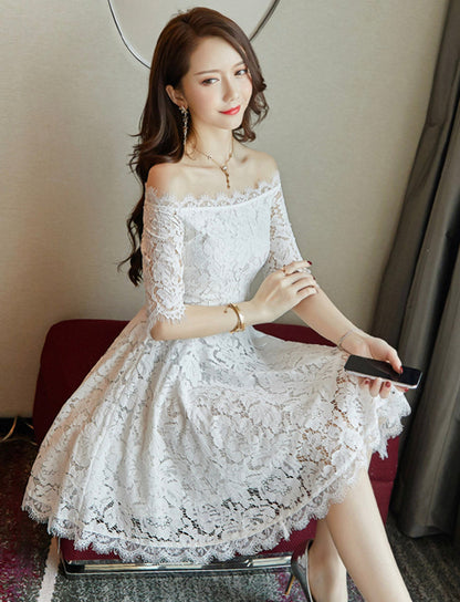 A line lace short dress girl dress  1160