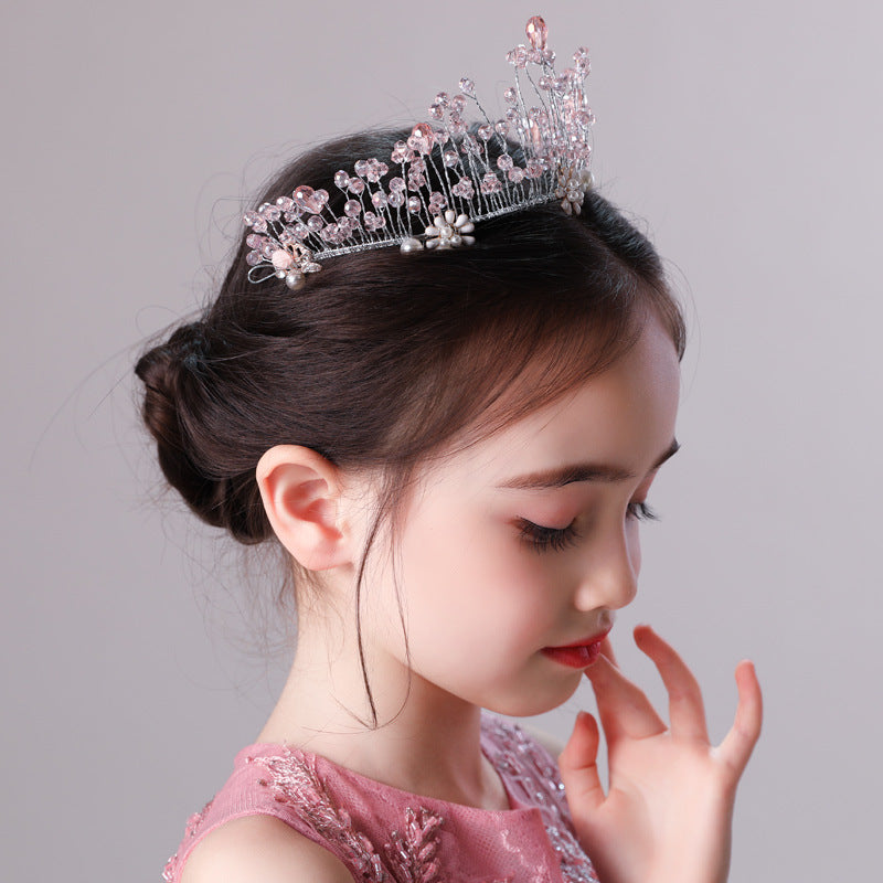 Fashionable Cute Pink Crystal Princess Crown Headpiece Accessories