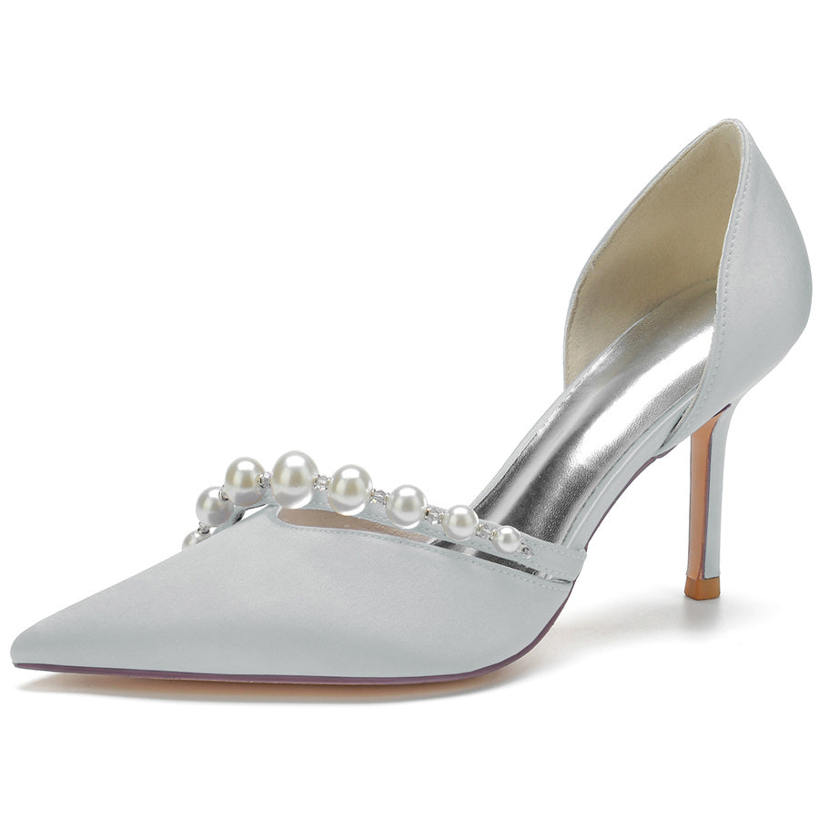 Women's Wedding Elegant Stiletto Heel Pointed Toe Bridal Shoes with Pearls