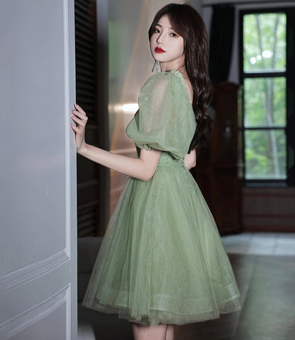 Green tulle short prom dress homecoming dress  8918