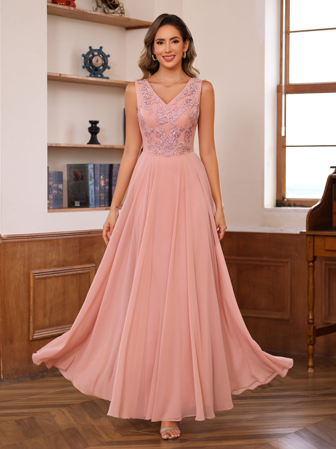 A-Line/Princess V-Neck 2 Pics Floor-Length Mother of the Bride Dresses with Appliques & Wrap