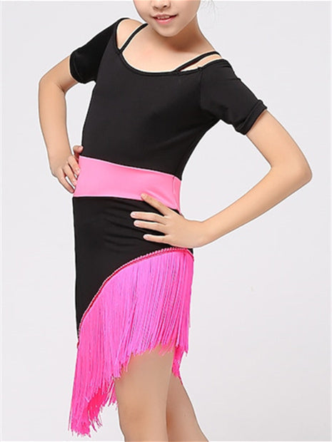 Latin Dance Kids' Dancewear Dress Short Sleeve  Cotton Blend Tassel Splicing Girls' Performance