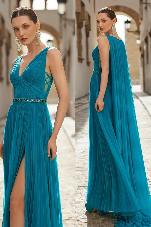 Elegant Jade V-Neck Long Split Prom Dress ZT0275