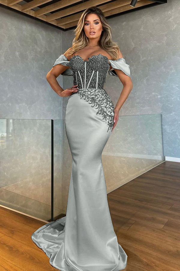 Beautiful White Off-The-Shoulder Appliques Long Mermaid Prom Dress ED0645