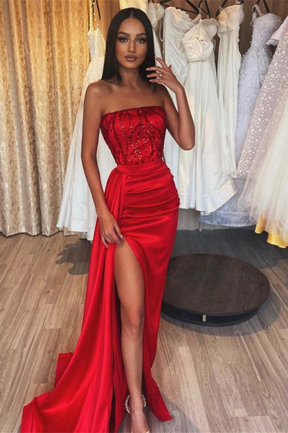 edgynewlook Red Mermaid Prom Dress Strapless With Appliques