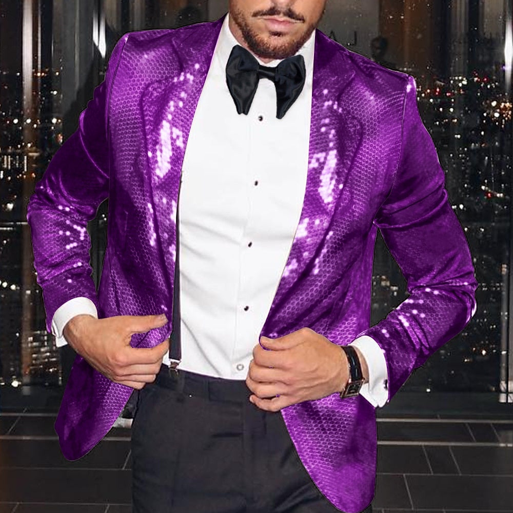 Men's Fashion Disco Sequin Pattern Tailored Fit Single Breasted One-button Blazer Jacket