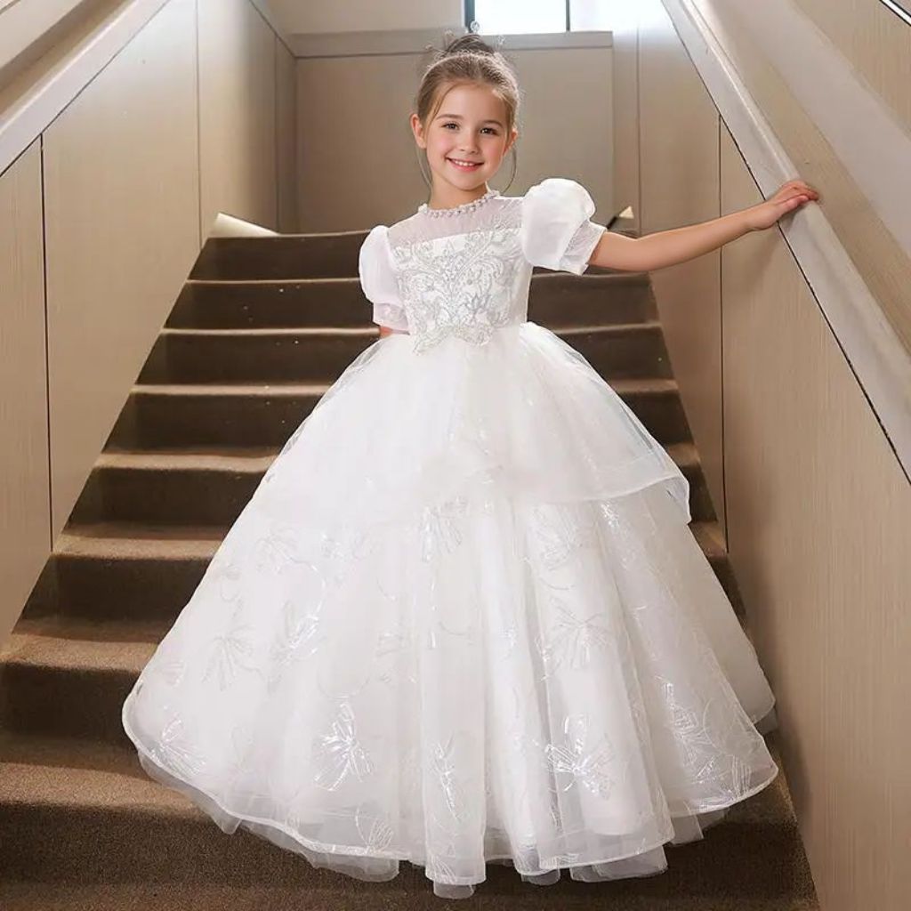 Beading Round Neck A-Line/Princess Flower Girl Dress with Rhinestone Appliques