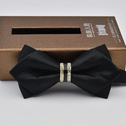 Men's Solid Colored Bow Tie with Rhinestones